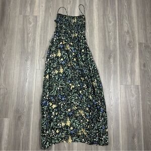 ASTR Black Floral Stasia Maxi Dress M Open Back Leg Slit Pockets NWT